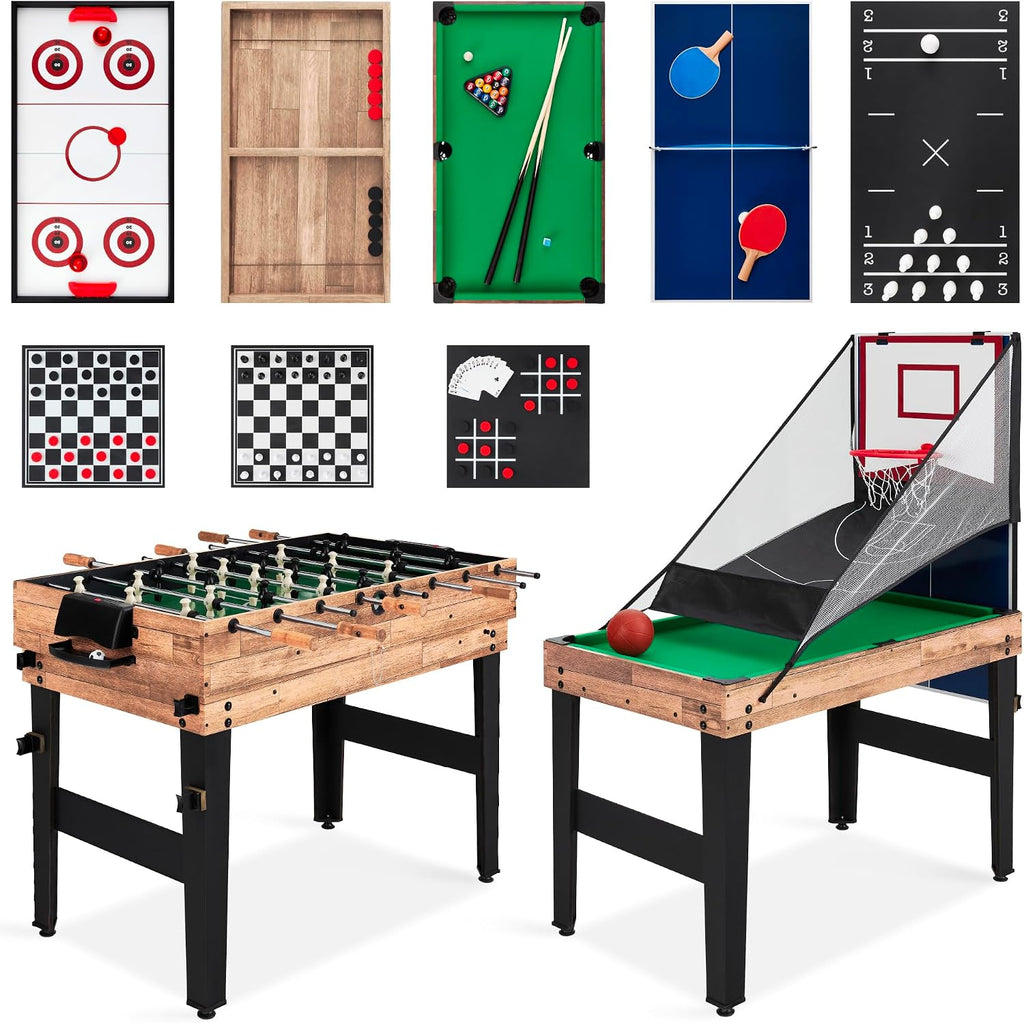 Combo Game Table Set for Home, Game Room, Friends & Family w/Ping Pong, Foosball, Basketball, Air Hockey, Archery