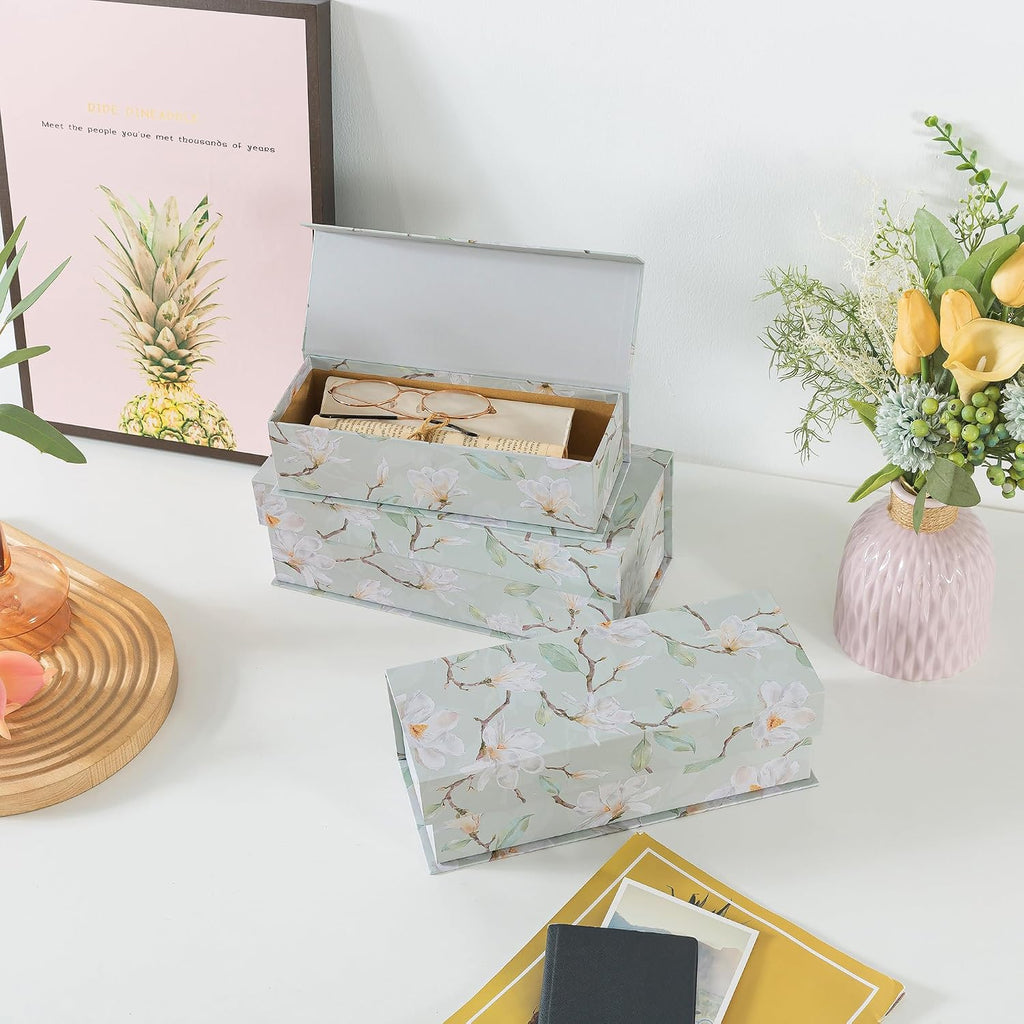 Magnetic Decorative Storage Boxes, Set of 3, Ethereal Blossom