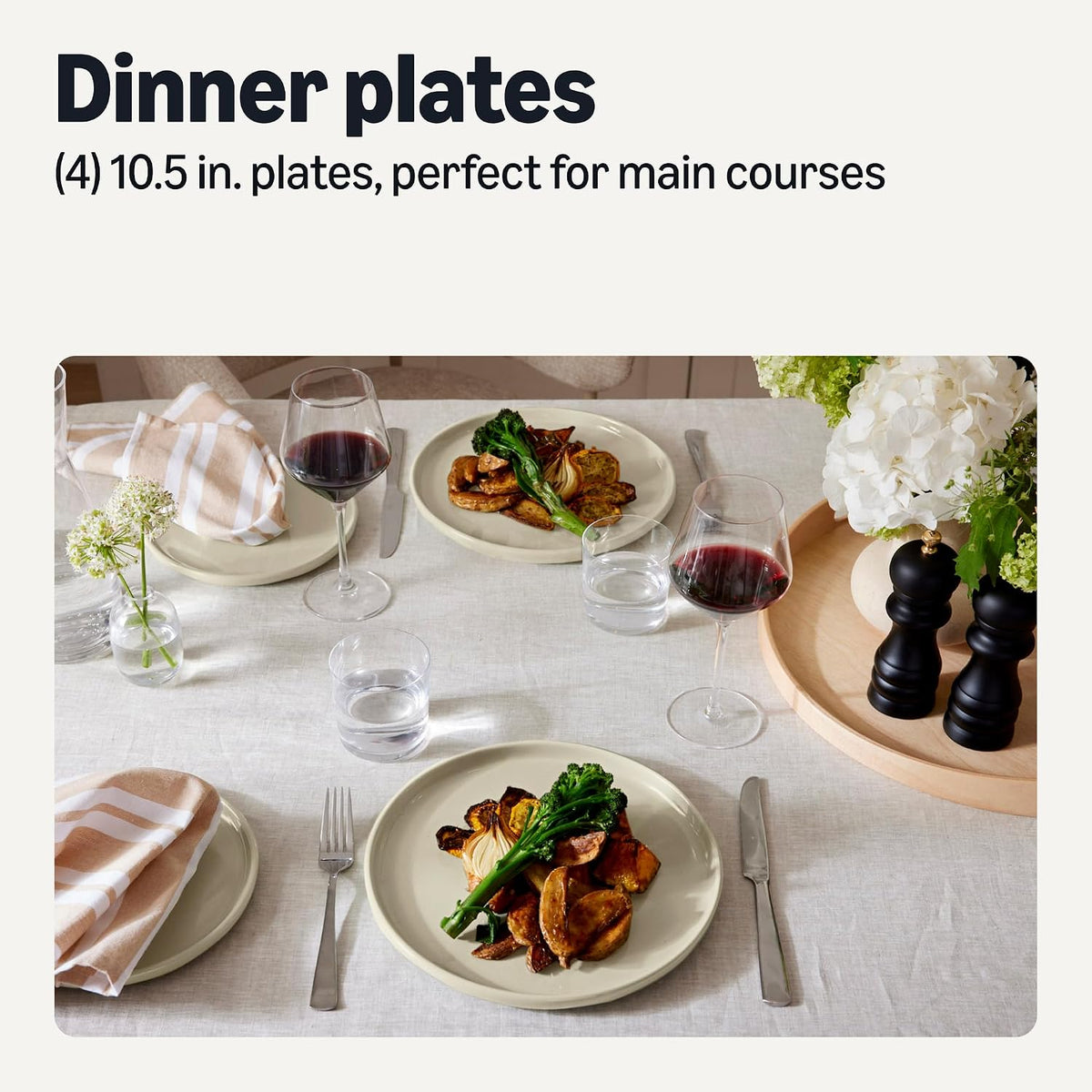 Glazed Stoneware Dinner Plates, Ceramic 4-Piece Set, Microwave and Dishwasher-Safe, 10.5 in., Ivory