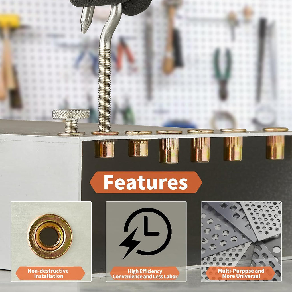 Rivet Nut Installation Tool Set Flat Head Rivnut Threaded Insert Nut Kit SAE & Metric for Metal Heavy Duty Zinc