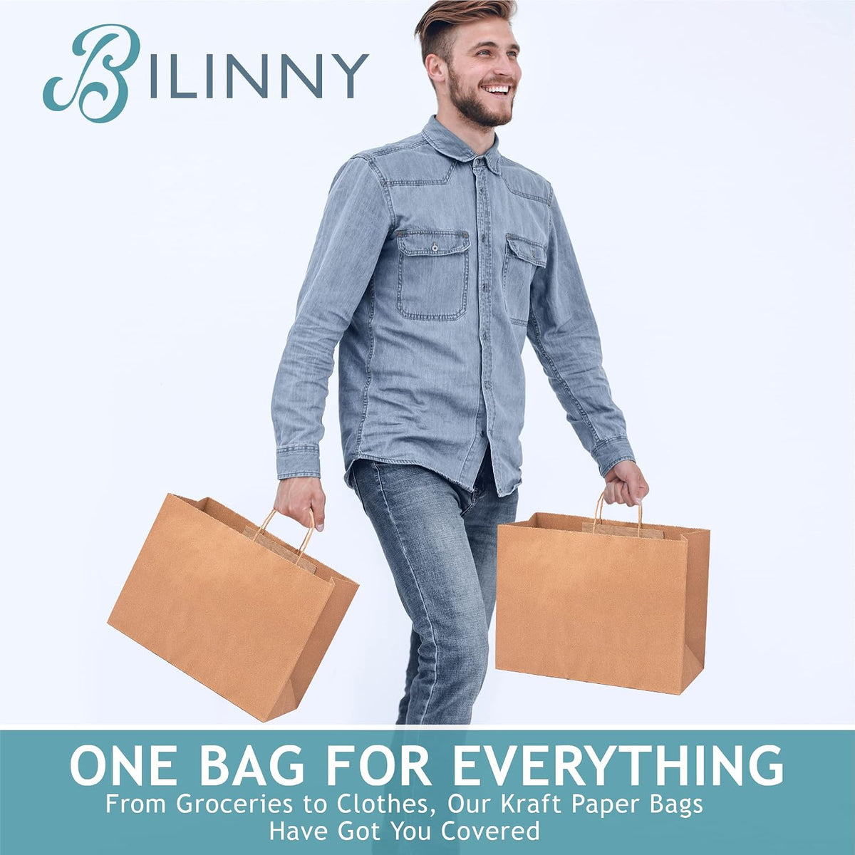 Large Brown Paper Bags with Handles, 16x6x12-50 Pack