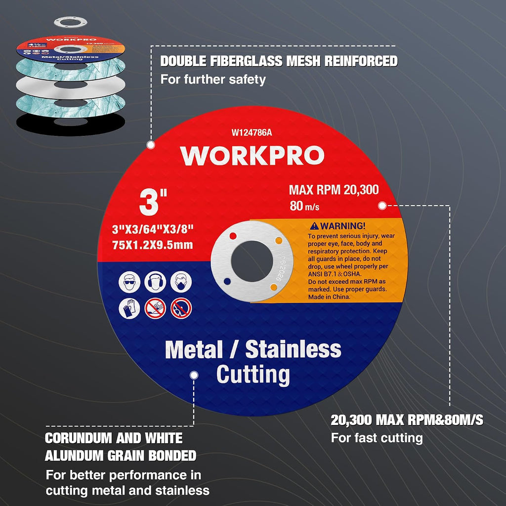 WORKPRO 20-Pack 3" x 3/8" Cut-Off Wheels