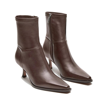 Womens Ankle Boots Kitten Heel Booties Pointed Chocolate Boot, 6