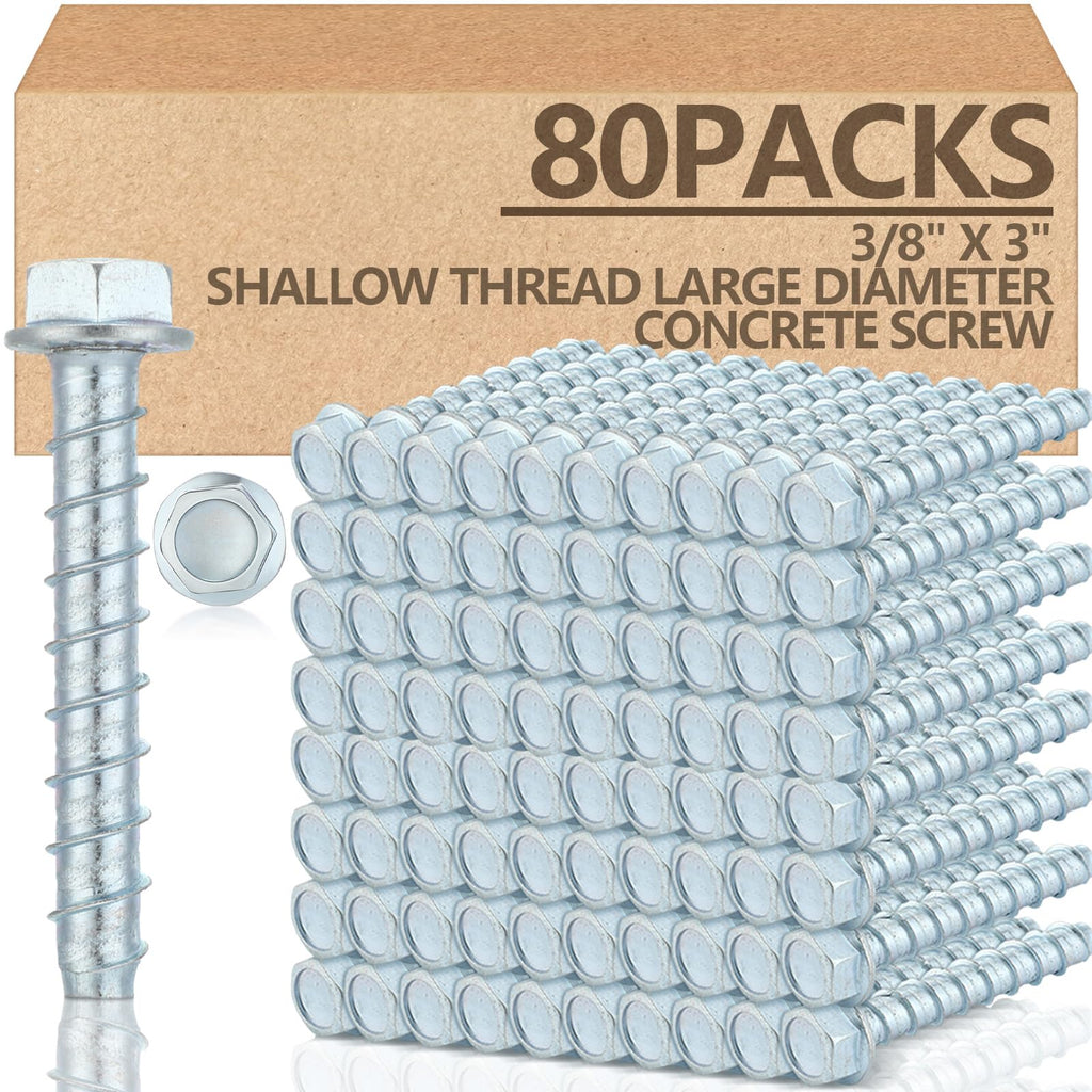 80 Pack 3/8 x 3'' Concrete Anchors and Screw Kits Galvanized