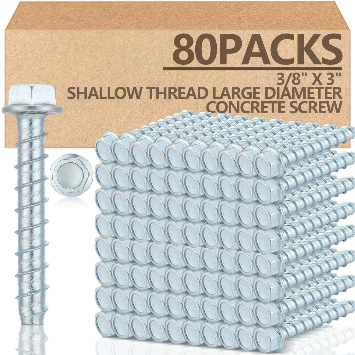 80 Pack 3/8 x 3'' Concrete Anchors and Screw Kits Galvanized