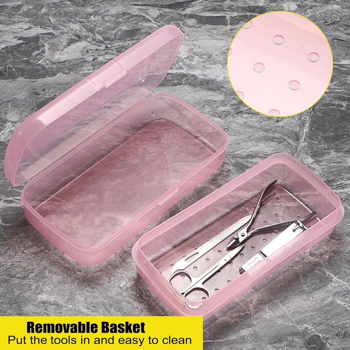 Plastic Sterilizing Tray for Nail Art Accessories Tools, Portable Nail Art Tool Sterilizer Tray with Strainer, Fully