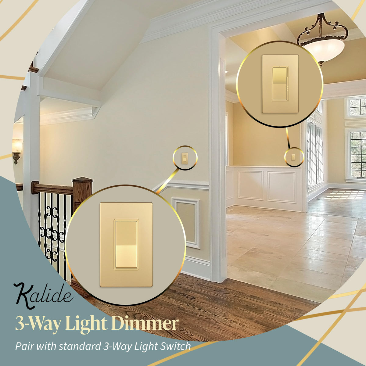 TOPGREENER 300W LED Dimmer Light Switch, Single Pole/3-Way, Gold, 1 Pack