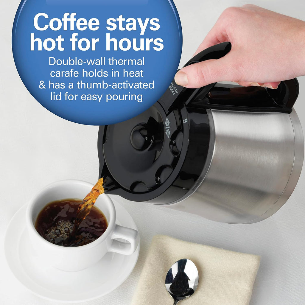 Programmable Drip Coffee Maker with 10 Cup Thermal Carafe | 3 Brewing Options | Auto Shutoff & Pause and Pour |