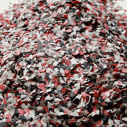 6.17 lb Epoxy Floor Flake, Black White Grey Red, 2-4 mm