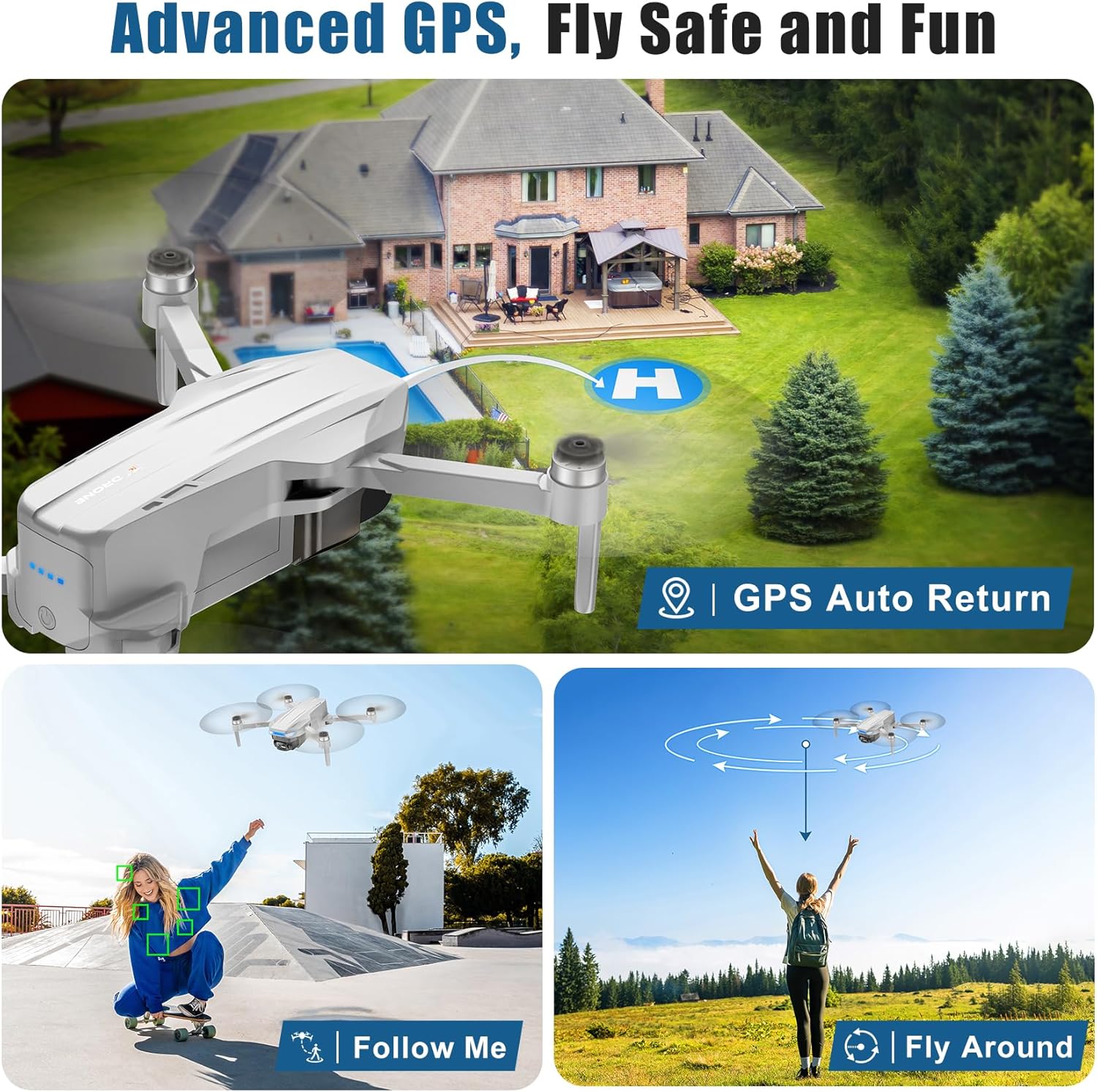 Drones with Camera for Adults 4K, GPS Auto Return, Waypoint Flight, Orbit Fly, GPS Follow, Gesture Control, Foldable
