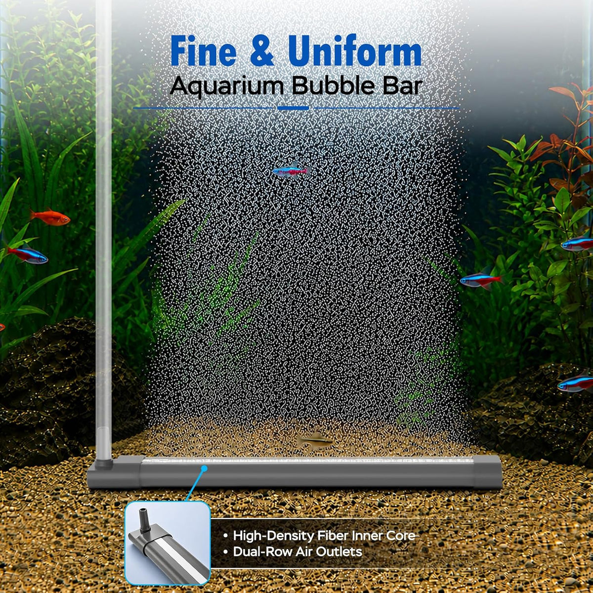 Aquarium Air Bubble Strip, Fine Bubble Wall Air Stone Bar for Fish Tank, High Dissolved Oxygen Diffuser, Aeration