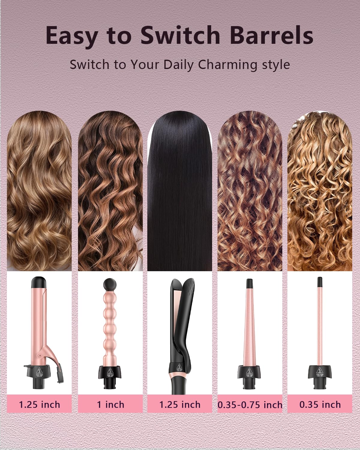 5 in 1 Curling Iron Set, Ceramic Curling Wand & Flat Iron
