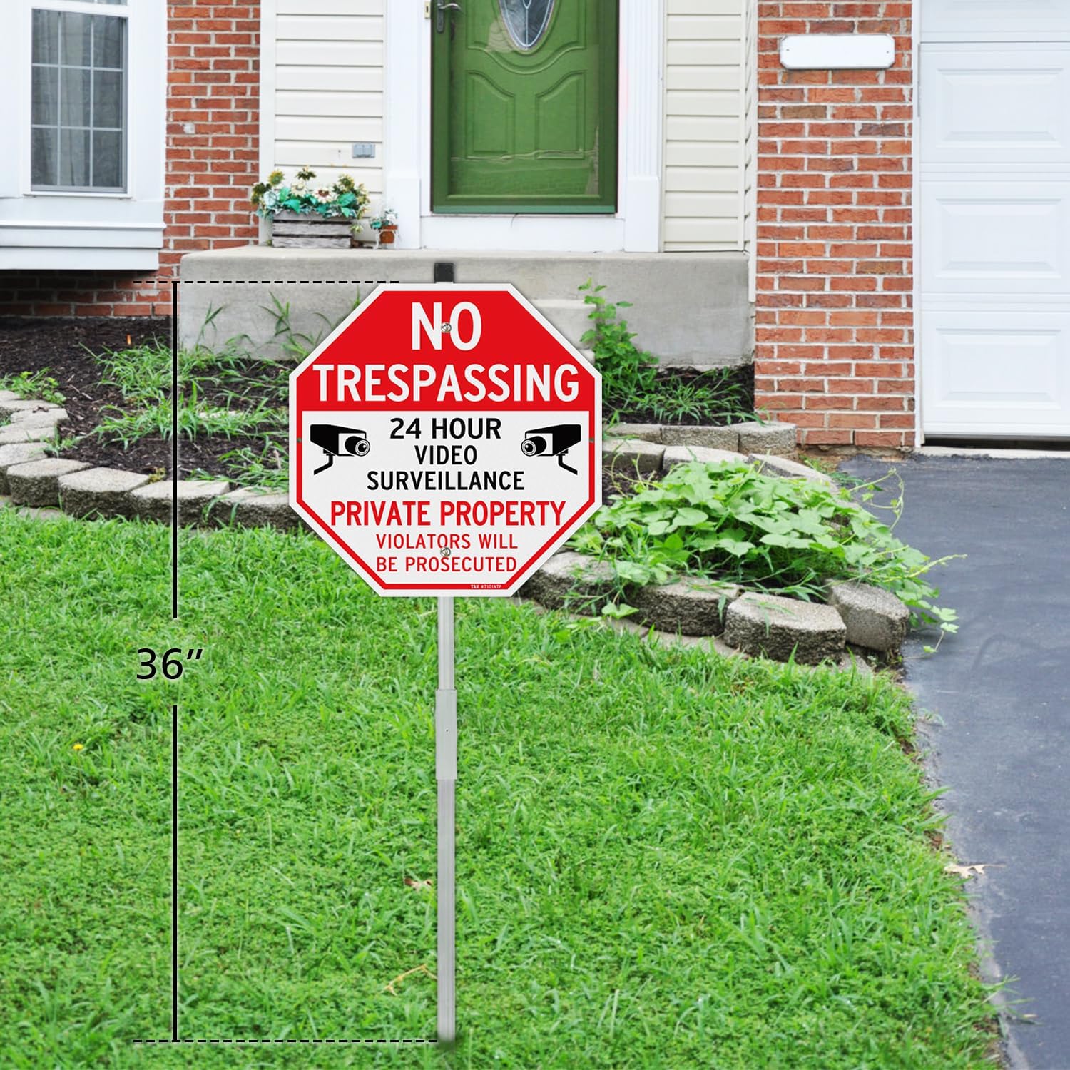 Large No Trespassing Private Property Sign Video Surveillance Sign with 36" Stake for Outside - 2 Pack - 12"x12" .040