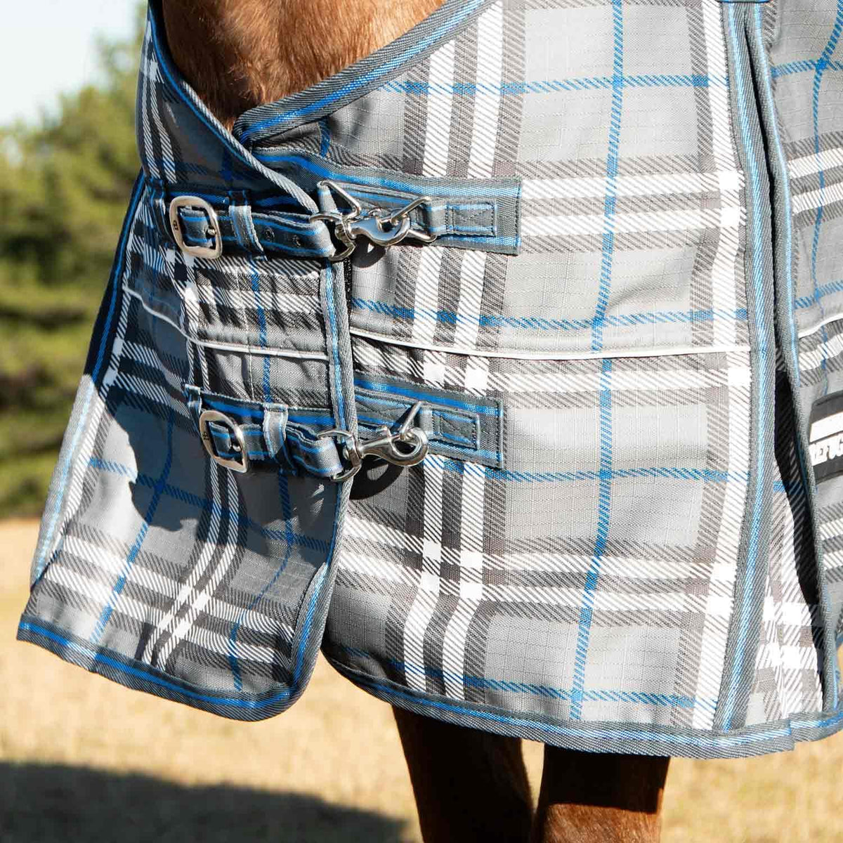 Poplar Head Refuge 1200D, Hamilton Blue & Slate Plaid, 87" - Turnout Blanket, Waterproof, 240g Polyfill, Adjustable