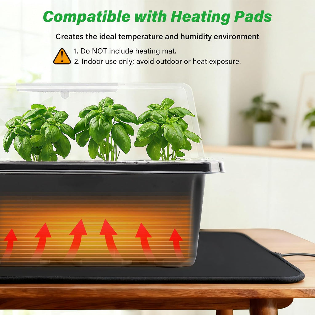5-Pack Seed Starter Trays, Humidity Dome, Base, 12-Cell Tray, Black | Adjustable Vents Control Humidity &