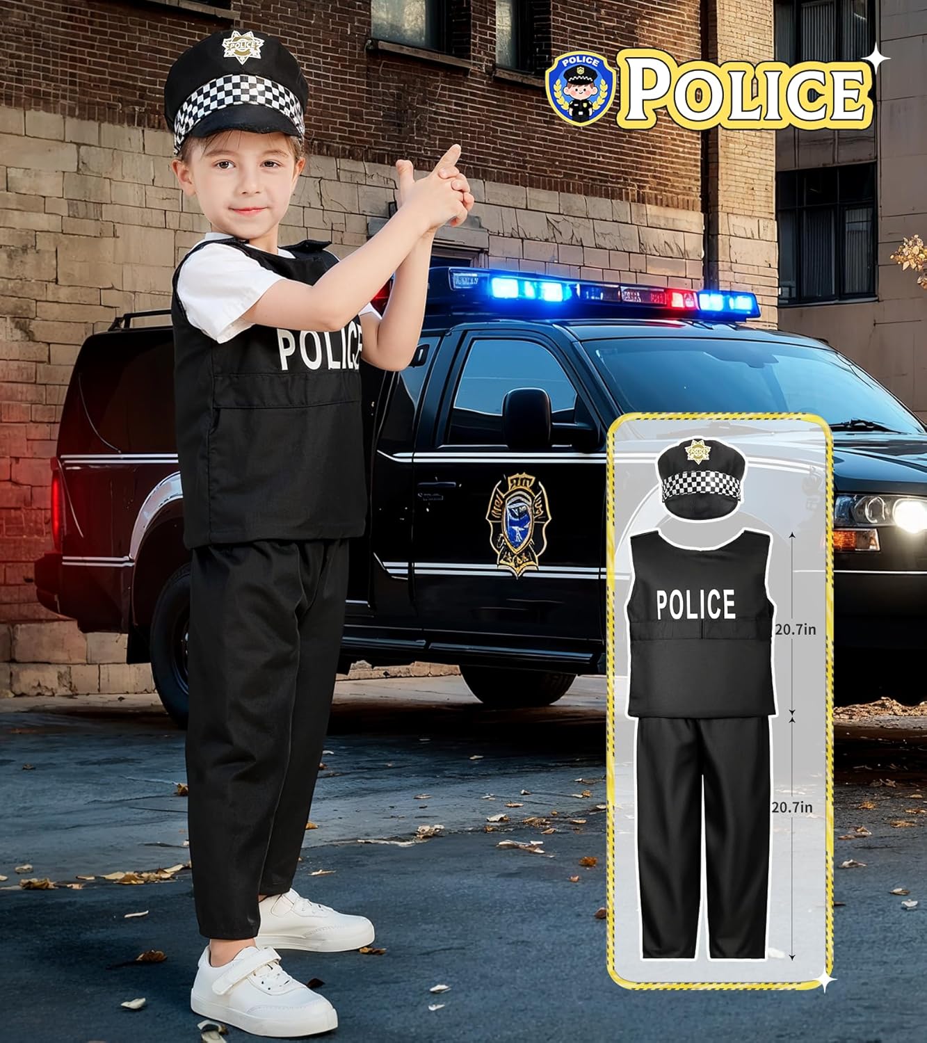 Boy's Dress Up Costumes Set, Kids Role Play Set 11pcs Dress Up Trunk | Pirate, Chef, Construction Worker, Policeman