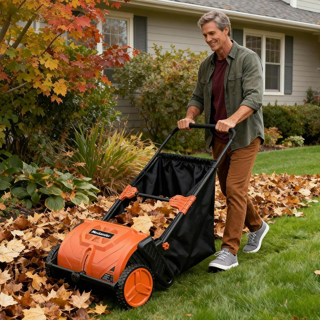 21-Inch Push Lawn Sweeper, Manual Yard Leaf Sweeper with Adjustable Height and 3.5 Cu. Ft. Large Hopper, Walk-Behind