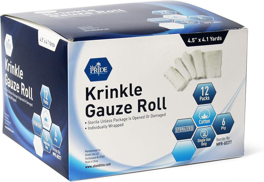 Sterile Krinkle Gauze Roll 4.5in X 4.1yd 6 Ply Highly Absorbent Cotton Roll Gauze Individually Wrapped Wound Dressing