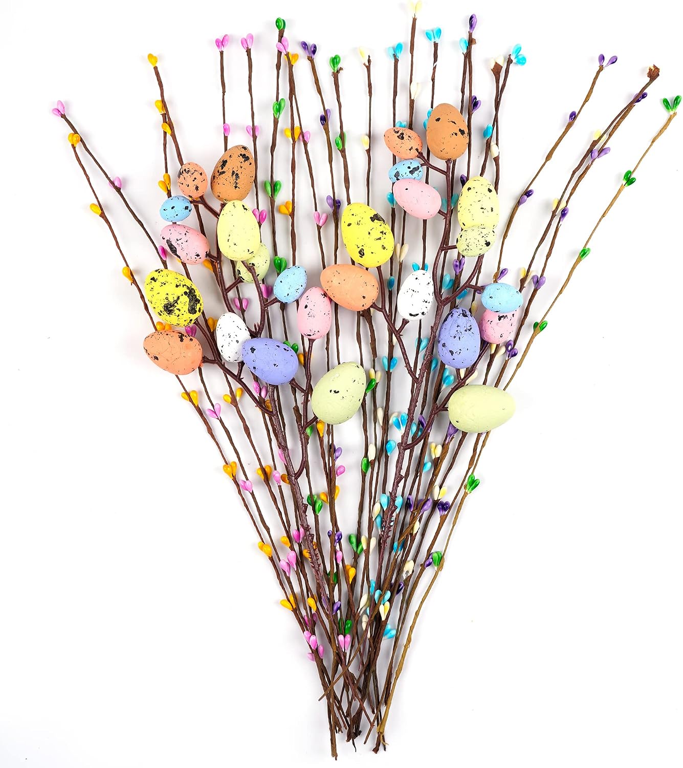 Artificial Easter Spray Vine with Pastel Easter Eggs and Berries- Decorative Spring Floral Stems-Easter Egg Twig