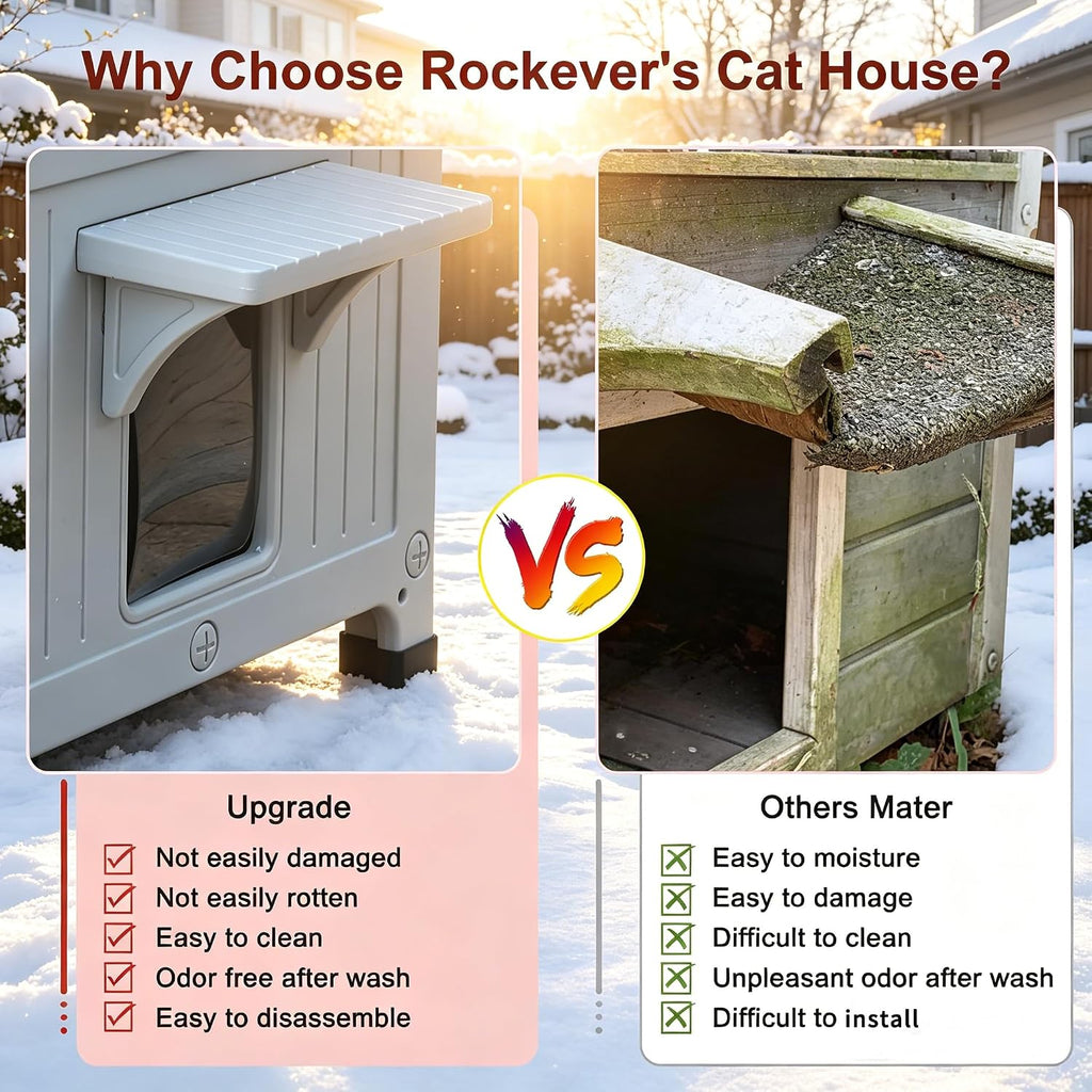 100% Insulated Outdoor Cat Houses for Winter, 2-Story Cat House Escape Door