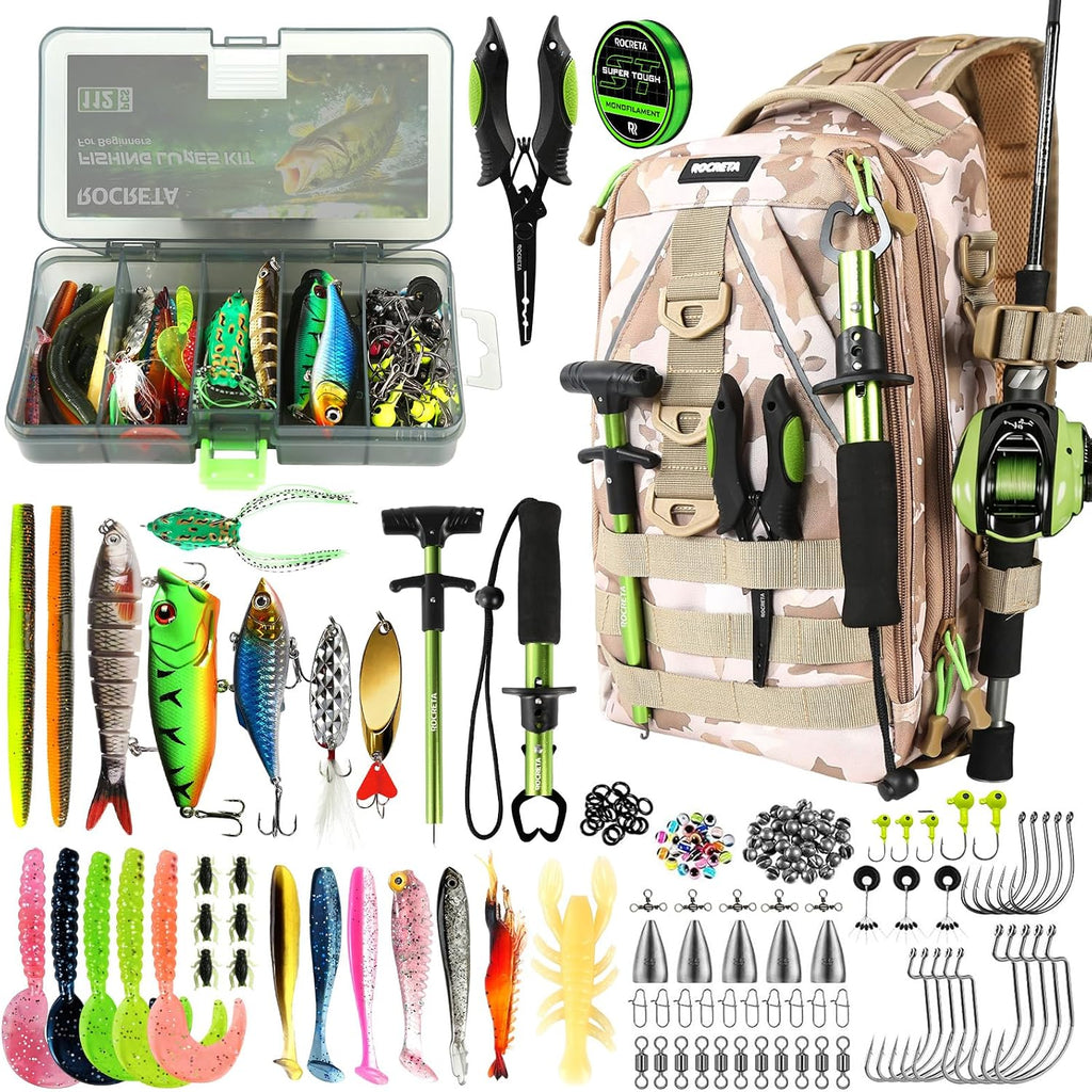 Fishing Backpack with Tackle Boxes,Fishing Lure Kit and Tool | Waterproof Fishing Tackle Bag With Rod Holder, Sling
