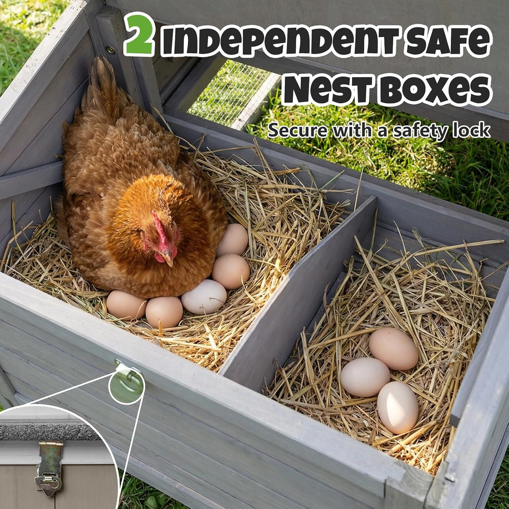 68“ Mobile Chicken Coop with Run and Wheels, Large Wooden Chicken Tractor for 2-4 Chickens, Weatherproof Outdoor Hen
