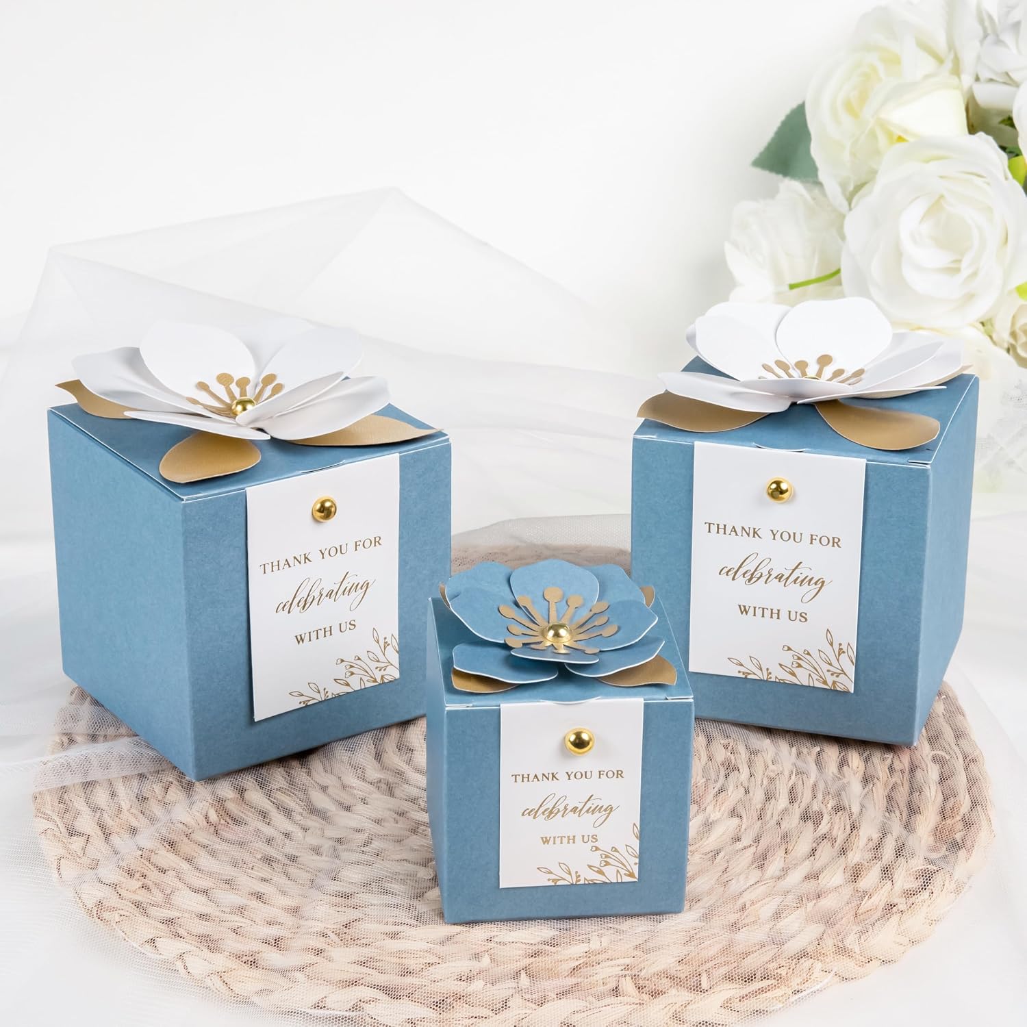 20 PCS Favor Boxes, Dusty Blue, 3.55x3.55x3.55