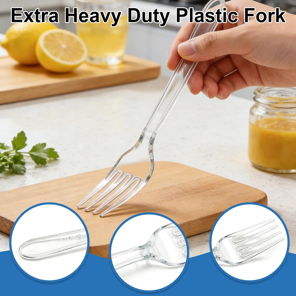 1000 Count Clear Disposable Plastic Forks Heavy Duty Cutlery Set
