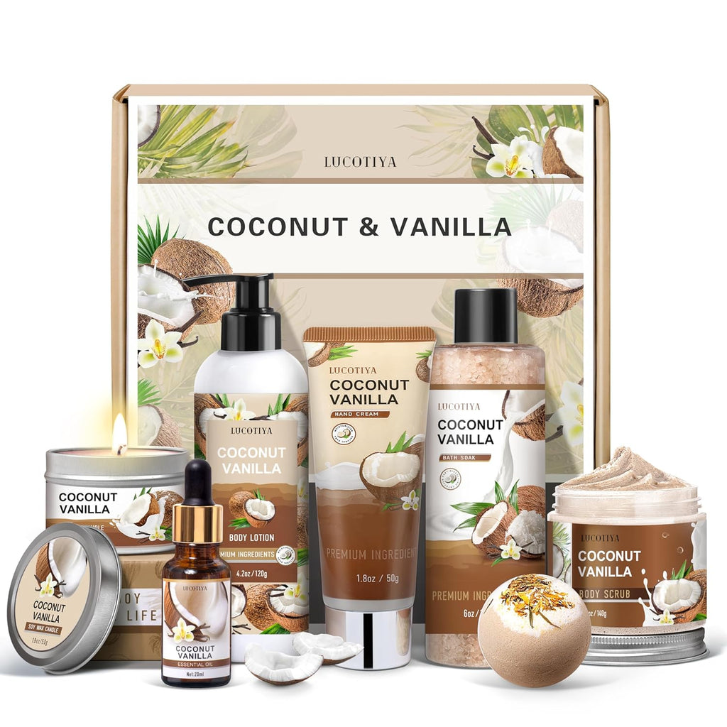 Gifts for Women, Birthday Gifts for Women, Bath and Body Gifts Set, Vanilla Coconut Spa Gift for Self Care,Thank you