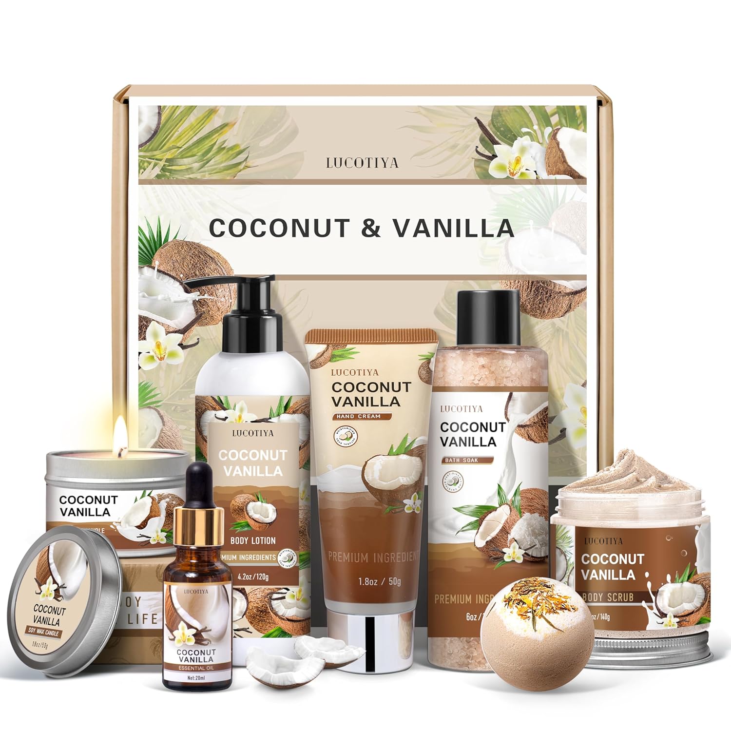Gifts for Women, Birthday Gifts for Women, Bath and Body Gifts Set, Vanilla Coconut Spa Gift for Self Care,Thank you
