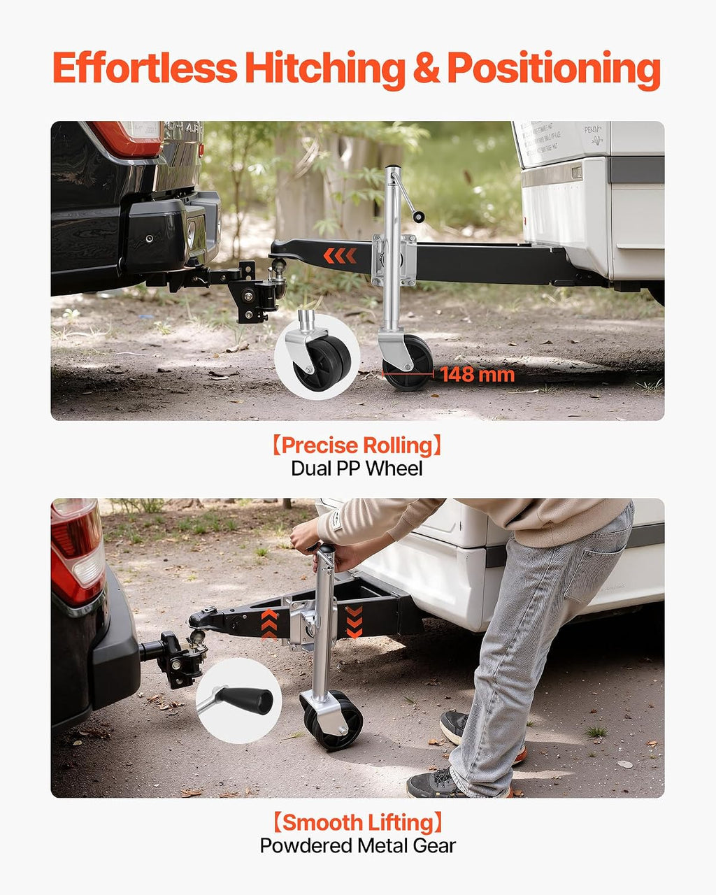 Trailer Jack with Wheel, 2000 lbs Load Capacity, Heavy Duty Swivel Boat Trailer Jack with PP Dual Wheel & Ergonomic