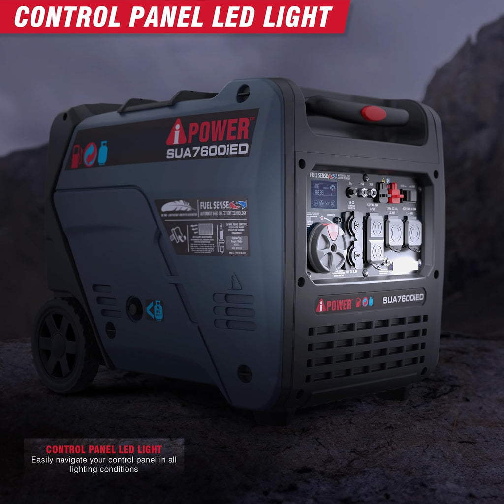 7600W Dual Fuel Quiet Portable Inverter Generator, Electric Start RV Ready, EPA & CARB Compliant CO Sensor, With
