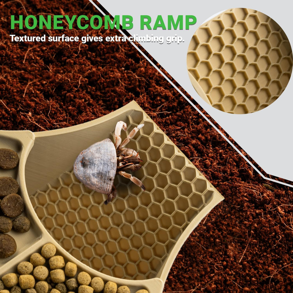 Hermit Crab Habitat Shelter with Dual Food Bowls, 2-in-1 Cave Shelter & Feeding Dish, Textured Climbing Ramp &