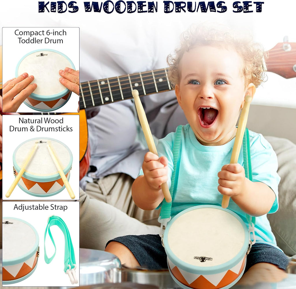 Toddler Musical Instruments - Montessori Wooden Musical Toys for Toddlers 1-3 | Modern Boho Baby Drum Set with