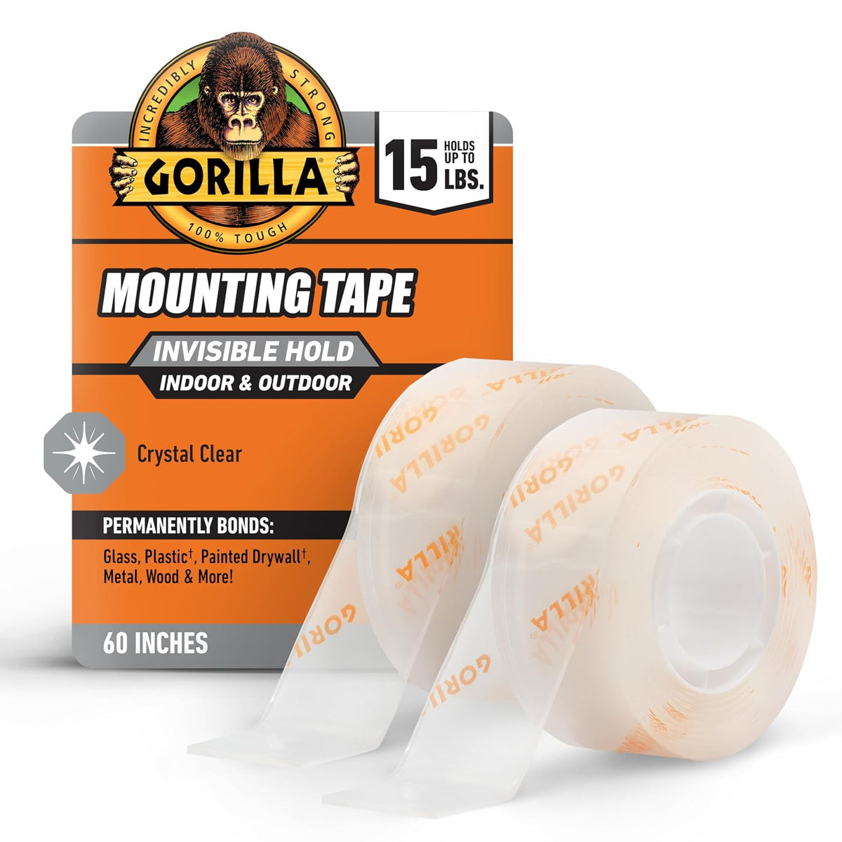 Invisible Hold Mounting Tape, 1" x 60", Clear Double Sided, 2-Pack