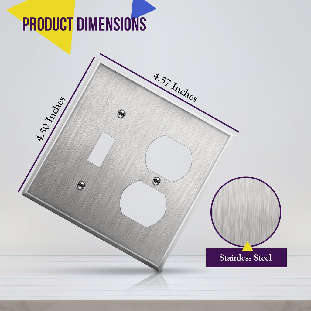 ENERLITES Combination Toggle & Duplex Metal Wall Plate, St&ard, Silver