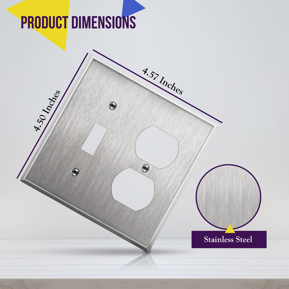 ENERLITES Combination Toggle & Duplex Metal Wall Plate, St&ard, Silver