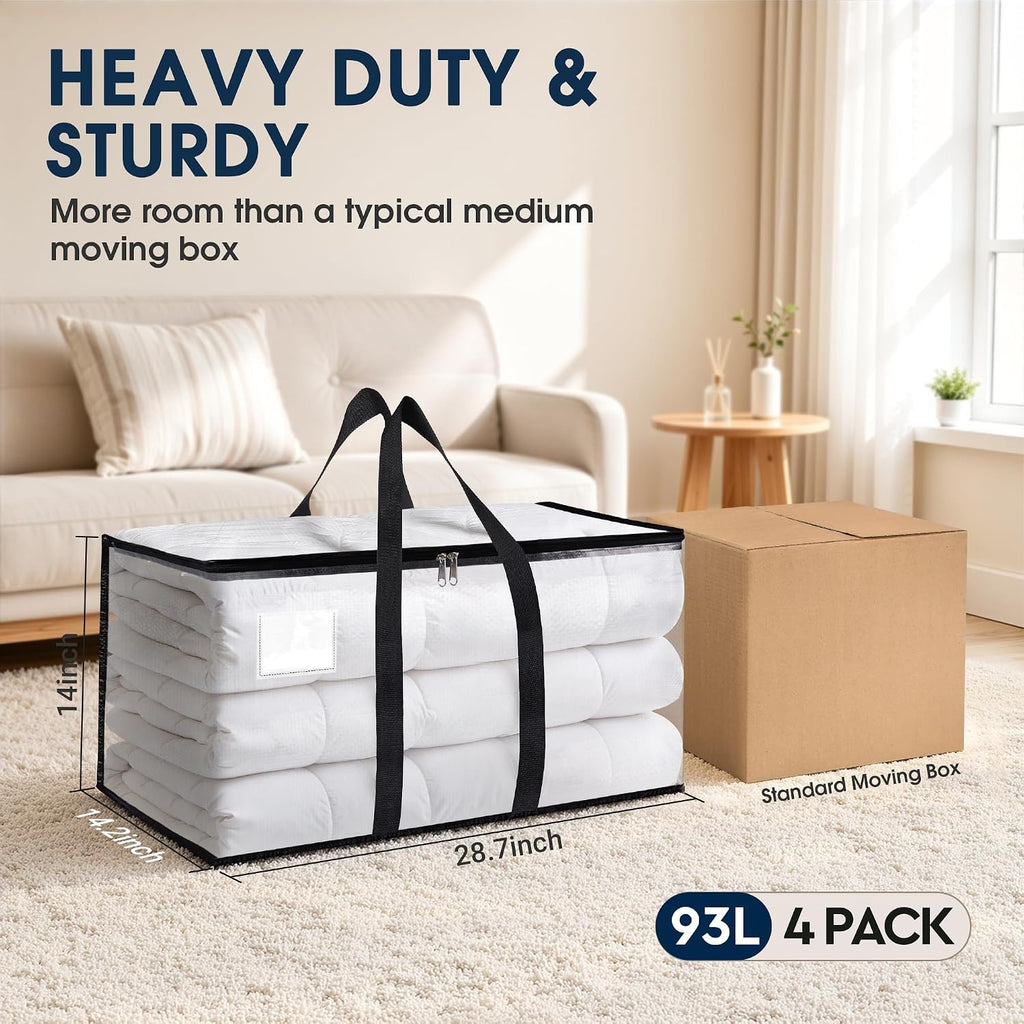 Moving Bags, Heavy Duty Storage Bags for Clothes, 4 Pack 93L