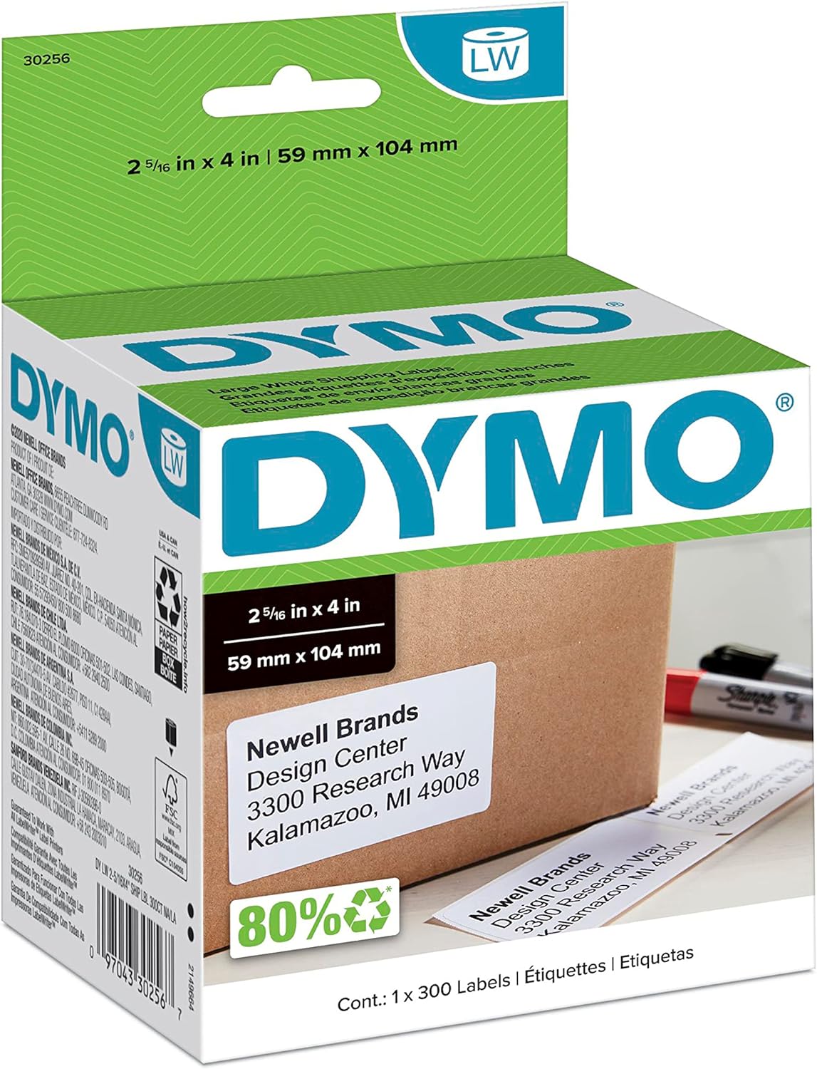 Authentic LW Large Shipping Labels, for LabelWriter Label Printers, Prints Up to 6-Line Addresses, 2-5/16" x 4", 1
