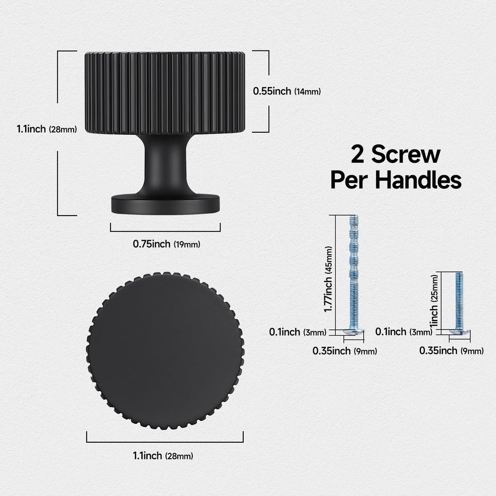 Matte Black Cabinet Knobs 25 Pack Round Pulls for Kitchen and Dresser