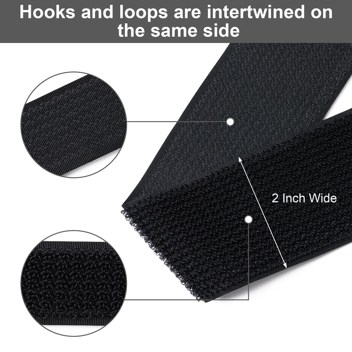 2" x16Ft Hook and Loop Straps with 12 Metal Buckles，Black