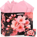 Cherry Blossom Gift Bag with 3 Pink Tissue Paper & Greeting Card