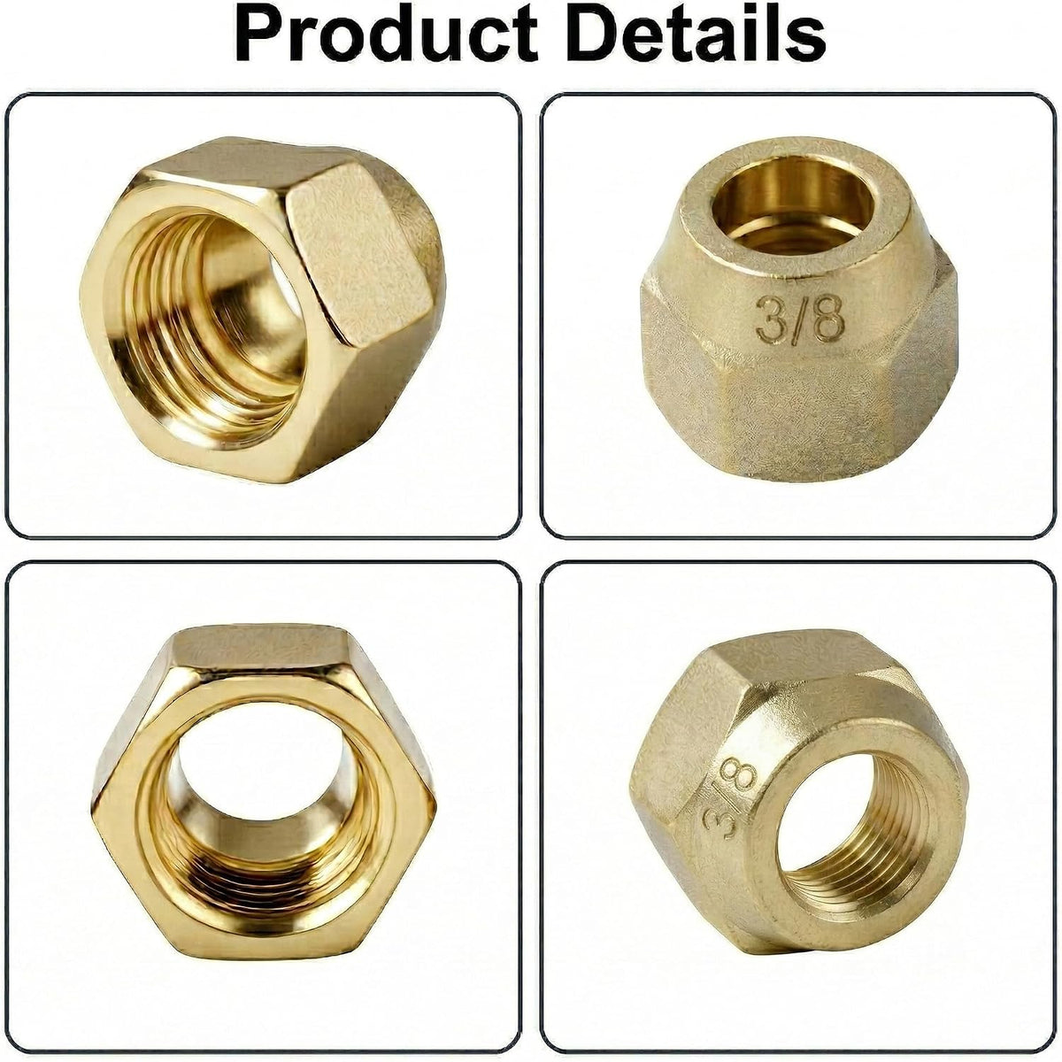 3/8-Inch Brass Flare Nut, 5-Pack for Air Conditioning Copper Tubing