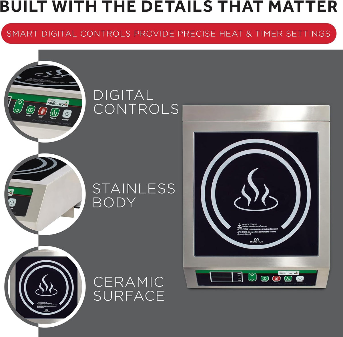 1800W Silver/Black Induction Cooktop Burner