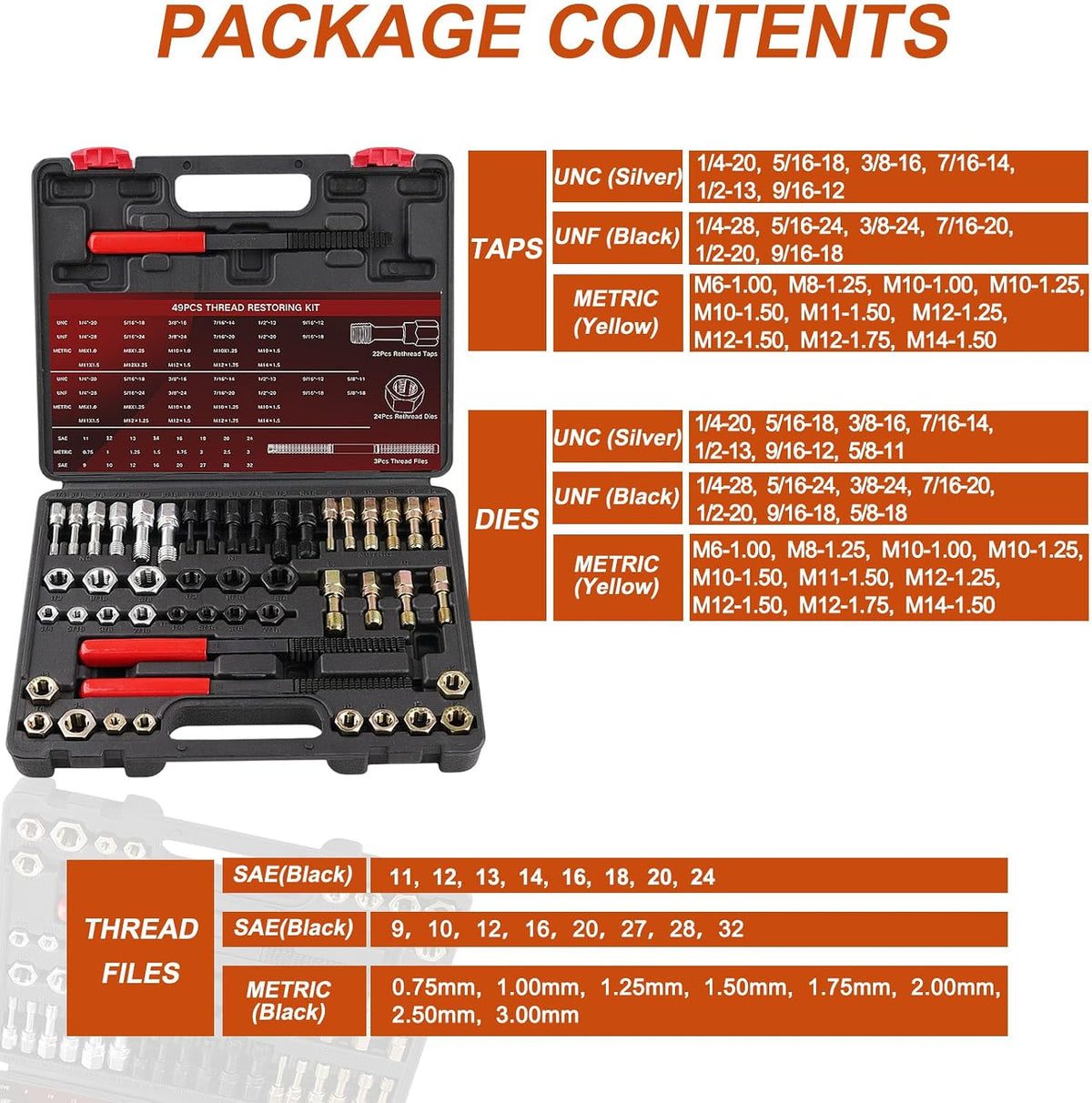 Marvelity 49 PCS Thread Chaser Repair Kit, UNC UNF Metric Rethread Tool Set