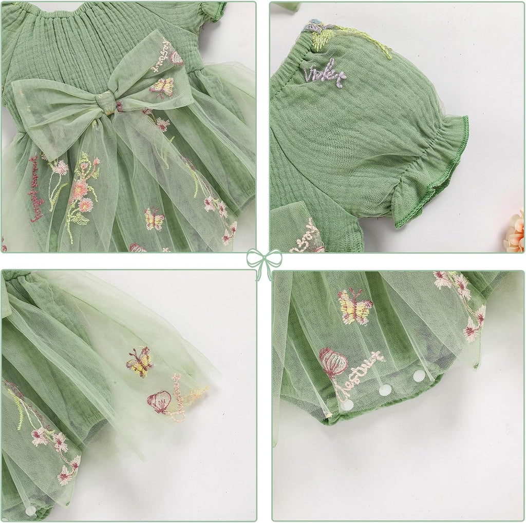 Baby Girl Romper Dress Infant Linen Tulle Bodysuit Puff Sleeve Summer Outfits With Headband Cake Smash Clothes