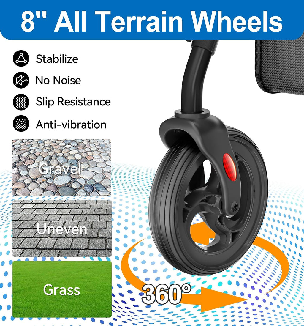 Bariatric Walkers for Seniors, 500lb Heavy Duty Rollator Walker, 19.7" Extra Wide Padded Seat, 8" All Terrain