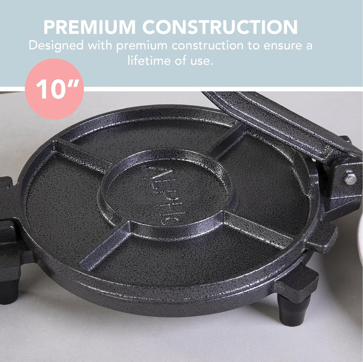 Tortilla Press – 10 Inch Cast Iron Quesadilla Maker – Heavy Duty Empanada Maker Press – Cast Iron Tortilla Maker for