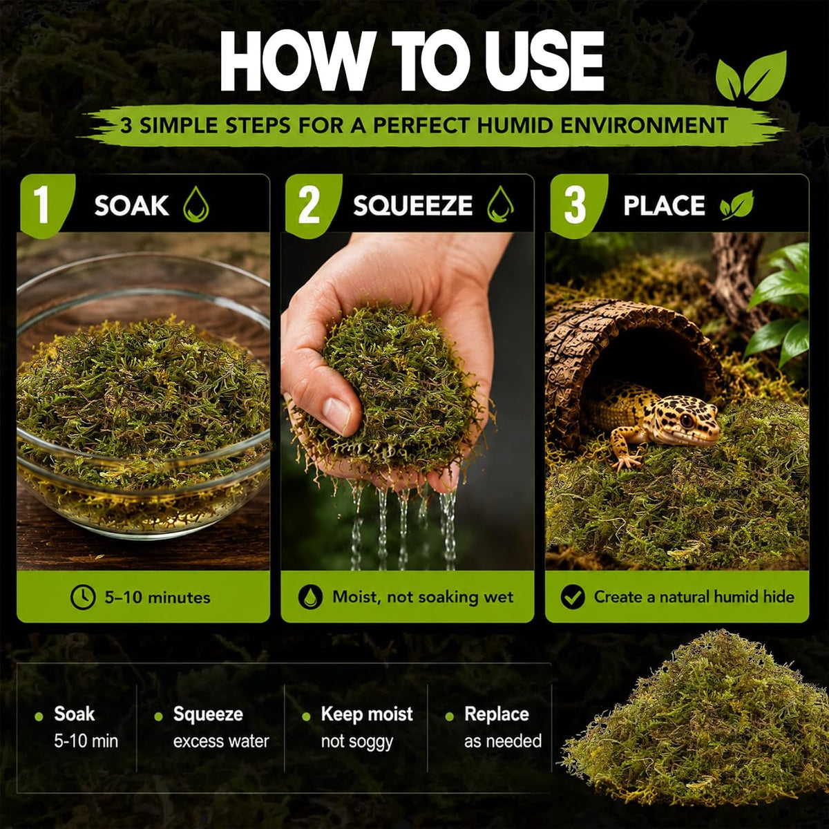 Sphagnum Moss for Reptiles - Green Terrarium Moss Substrate, 5oz