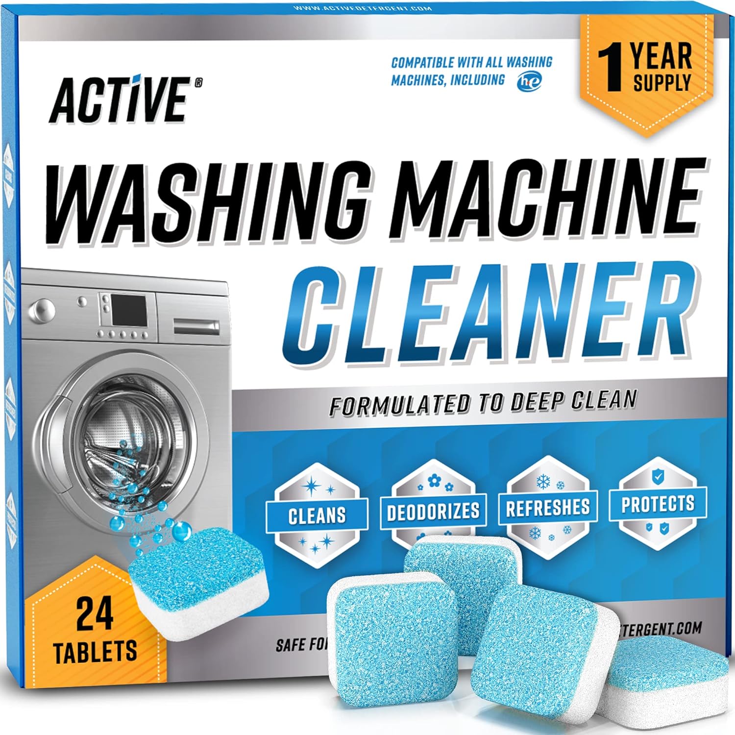 Washing Machine Cleaner Descaler 24 Pack - Deep Cleaning Tablets For HE Front Loader & Top Load Washer, Septic Safe